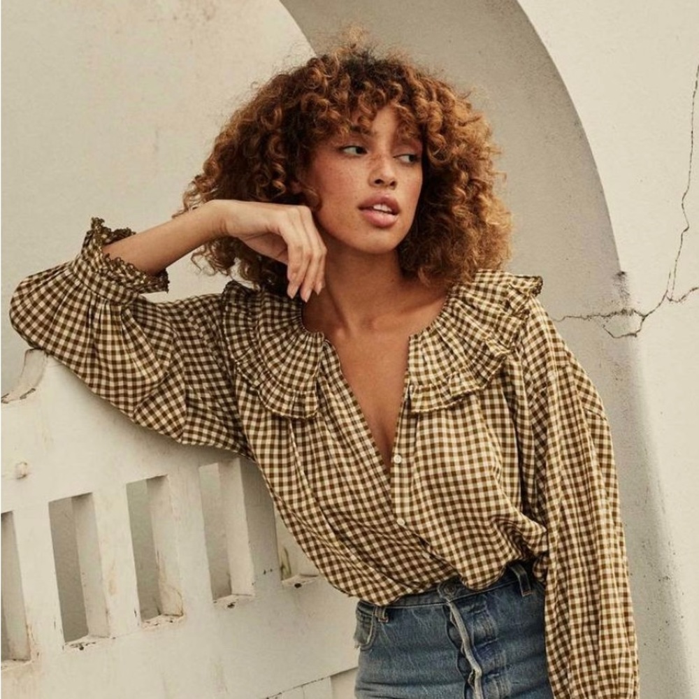 Doen Seychelle blouse-olive gingham